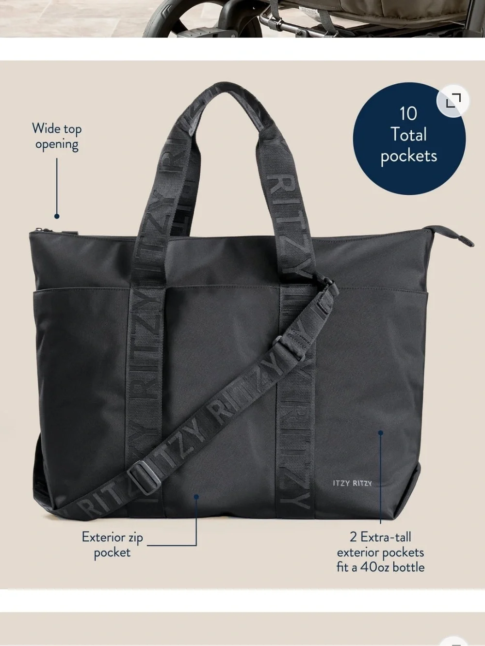 Itzy Ritzy Belong All-in-Tote Weekender Diaper Bag in Black NWT